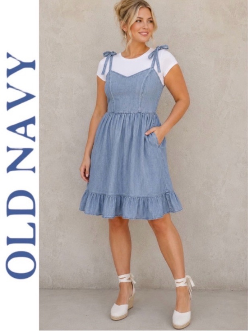 4X Old Navy 100% Cotton Denim Cami Fit and Flare Tie Shoulder Sundress